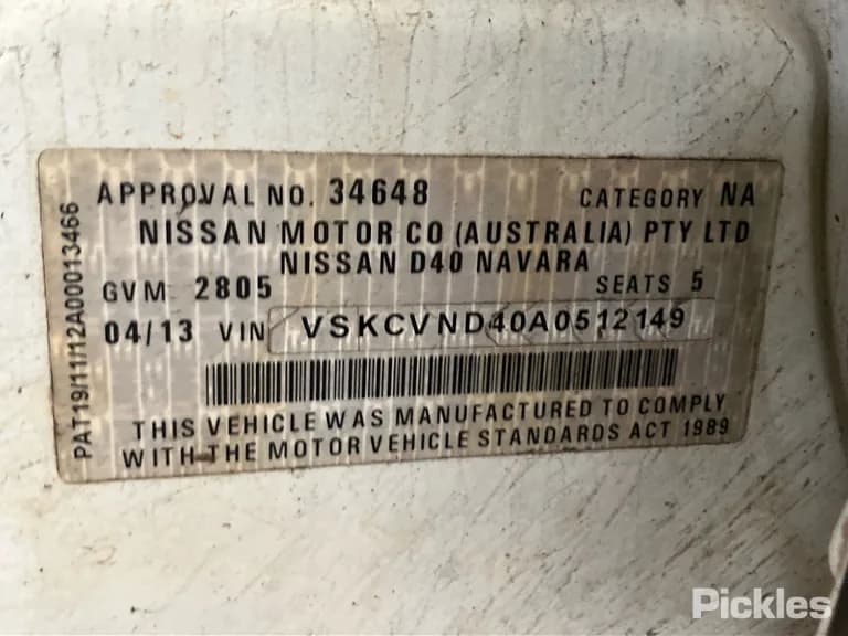 2013 Nissan Navara Used VIN VSKCVND40A0512149 – odometer reading 2013 Nissan Navara Used VIN VSKCVND40A0512149 – odometer reading
