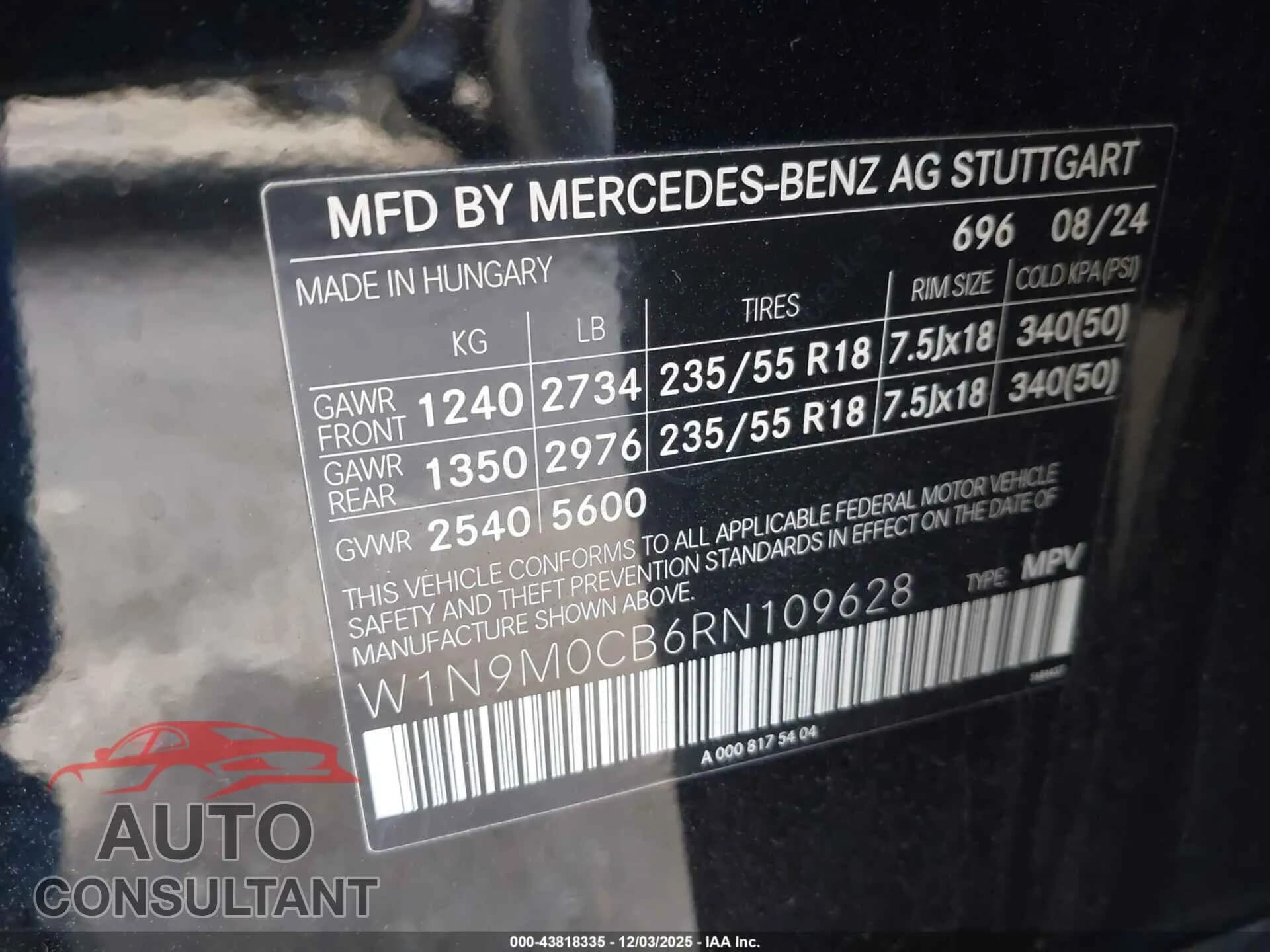 2024 MERCEDES-BENZ EQB 250 SUV Damaged VIN W1N9M0CB6RN109628 – trunk area 2024 MERCEDES-BENZ EQB 250 SUV Damaged VIN W1N9M0CB6RN109628 – trunk area