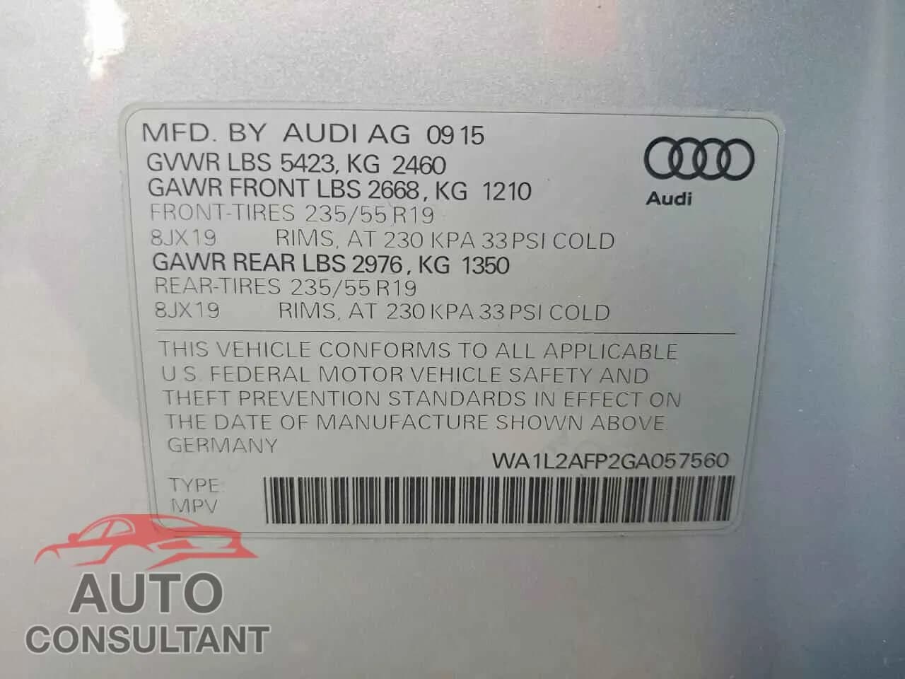 2016 AUDI Q5 Damaged VIN WA1L2AFP2GA057560 – photo 13 2016 AUDI Q5 Damaged VIN WA1L2AFP2GA057560 – photo 13