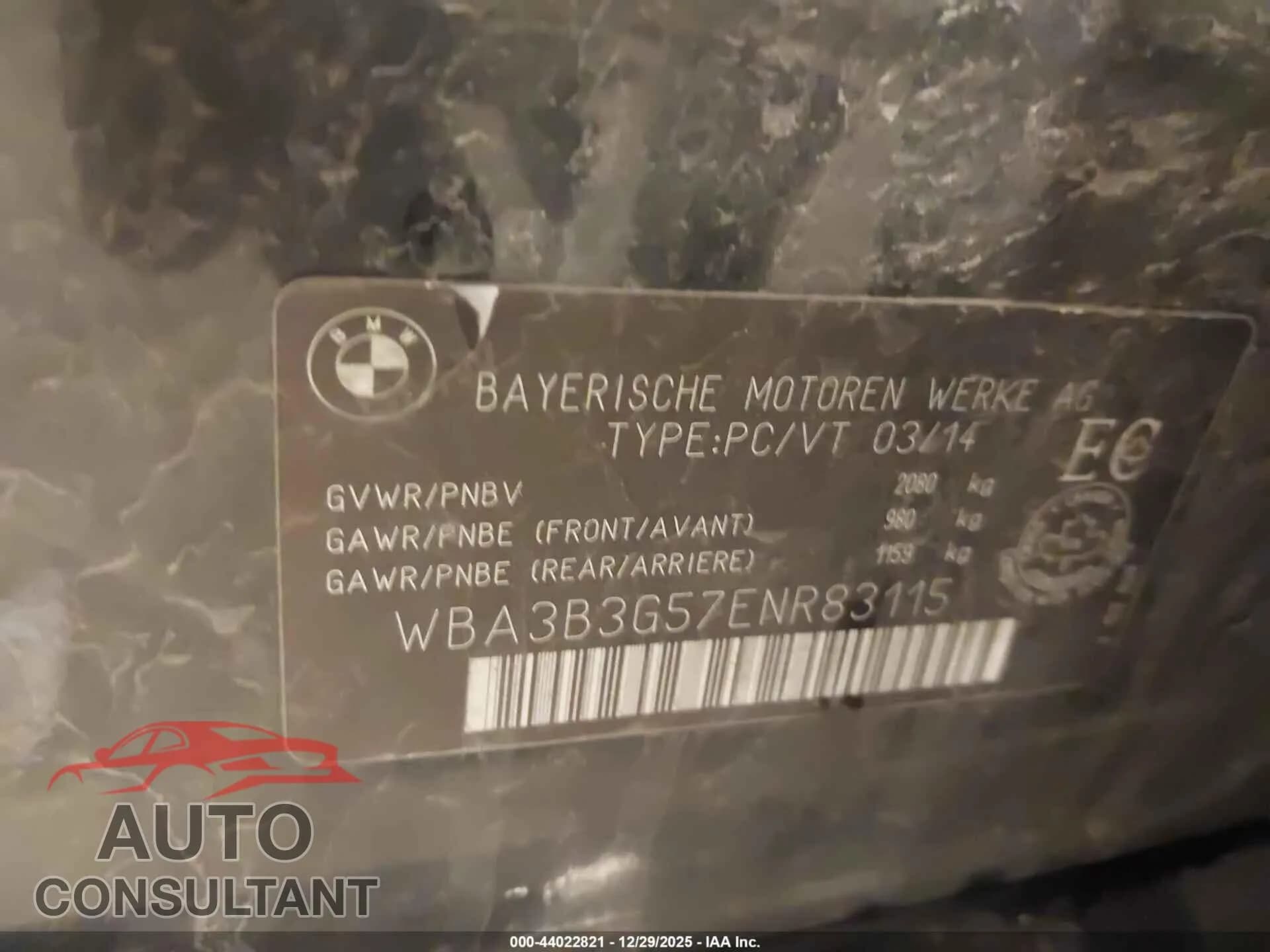 2014 BMW 328I Damaged VIN WBA3B3G57ENR83115 – trunk area 2014 BMW 328I Damaged VIN WBA3B3G57ENR83115 – trunk area