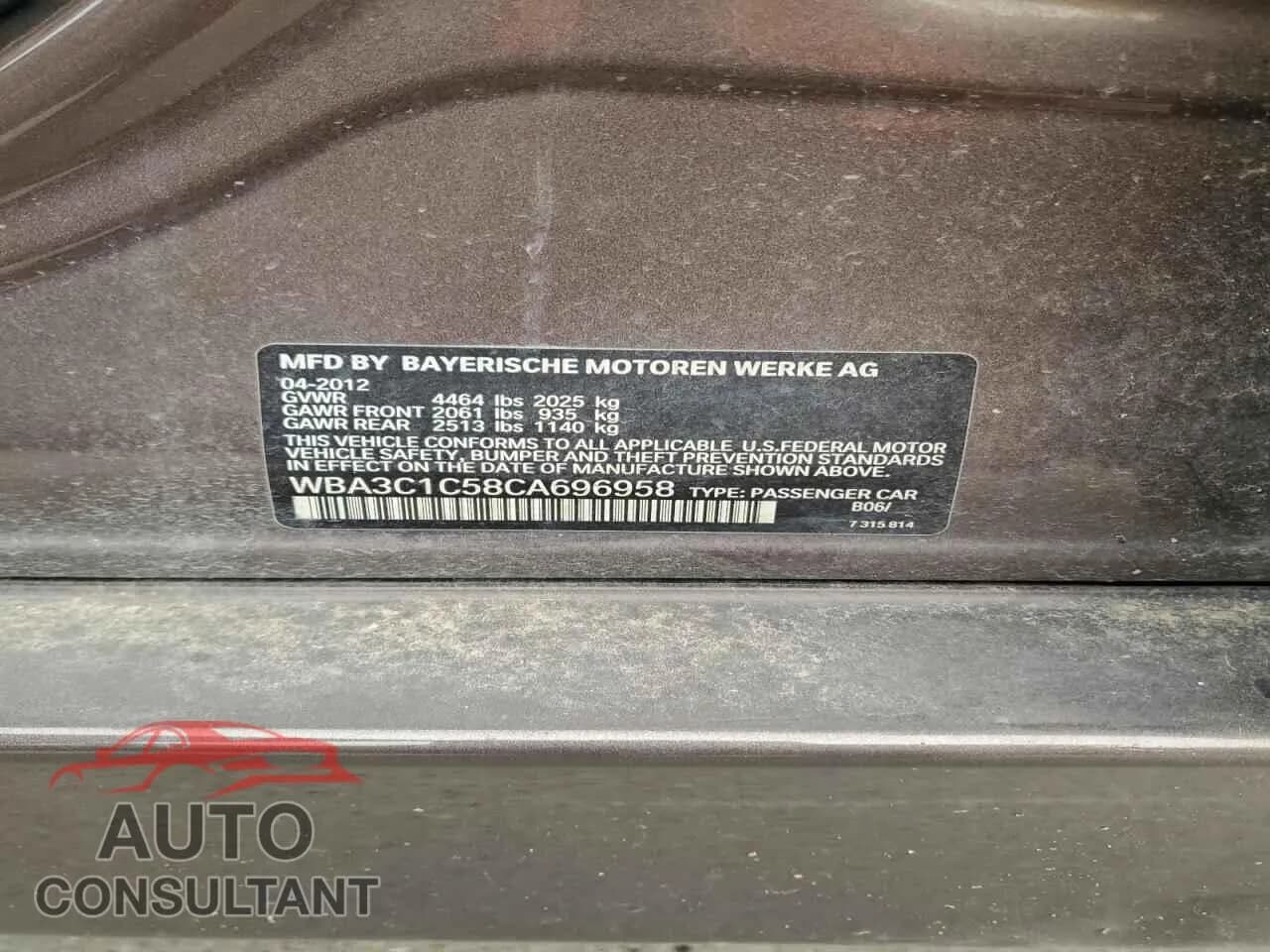 2012 BMW 3 SERIES Damaged VIN WBA3C1C58CA696958 – photo 12 2012 BMW 3 SERIES Damaged VIN WBA3C1C58CA696958 – photo 12