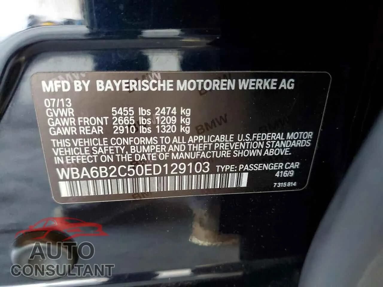 2014 BMW 6 SERIES Damaged VIN WBA6B2C50ED129103 – photo 12 2014 BMW 6 SERIES Damaged VIN WBA6B2C50ED129103 – photo 12