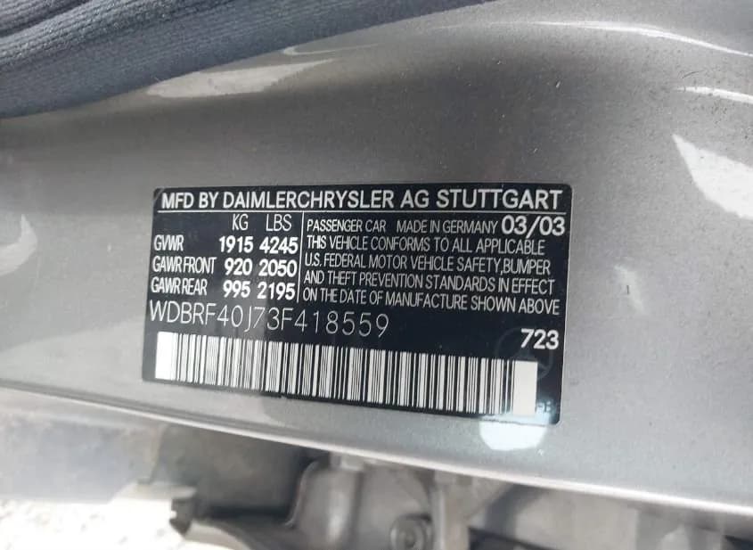 2003 MERCEDES-BENZ C-Class Used VIN WDBRF40J73F418559 – engine bay 2003 MERCEDES-BENZ C-Class Used VIN WDBRF40J73F418559 – engine bay