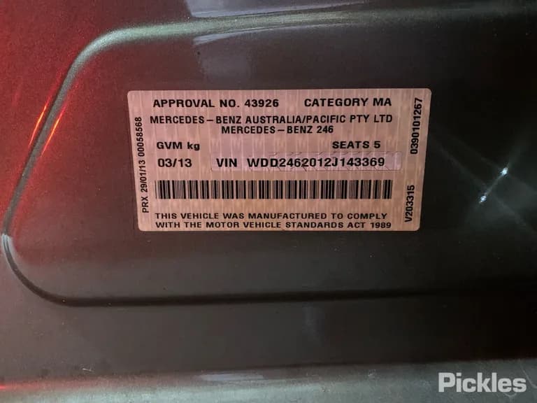2013 Mercedes-Benz B-Class - VIN WDD2462012J143369 2013 Mercedes-Benz B-Class VIN WDD2462012J143369