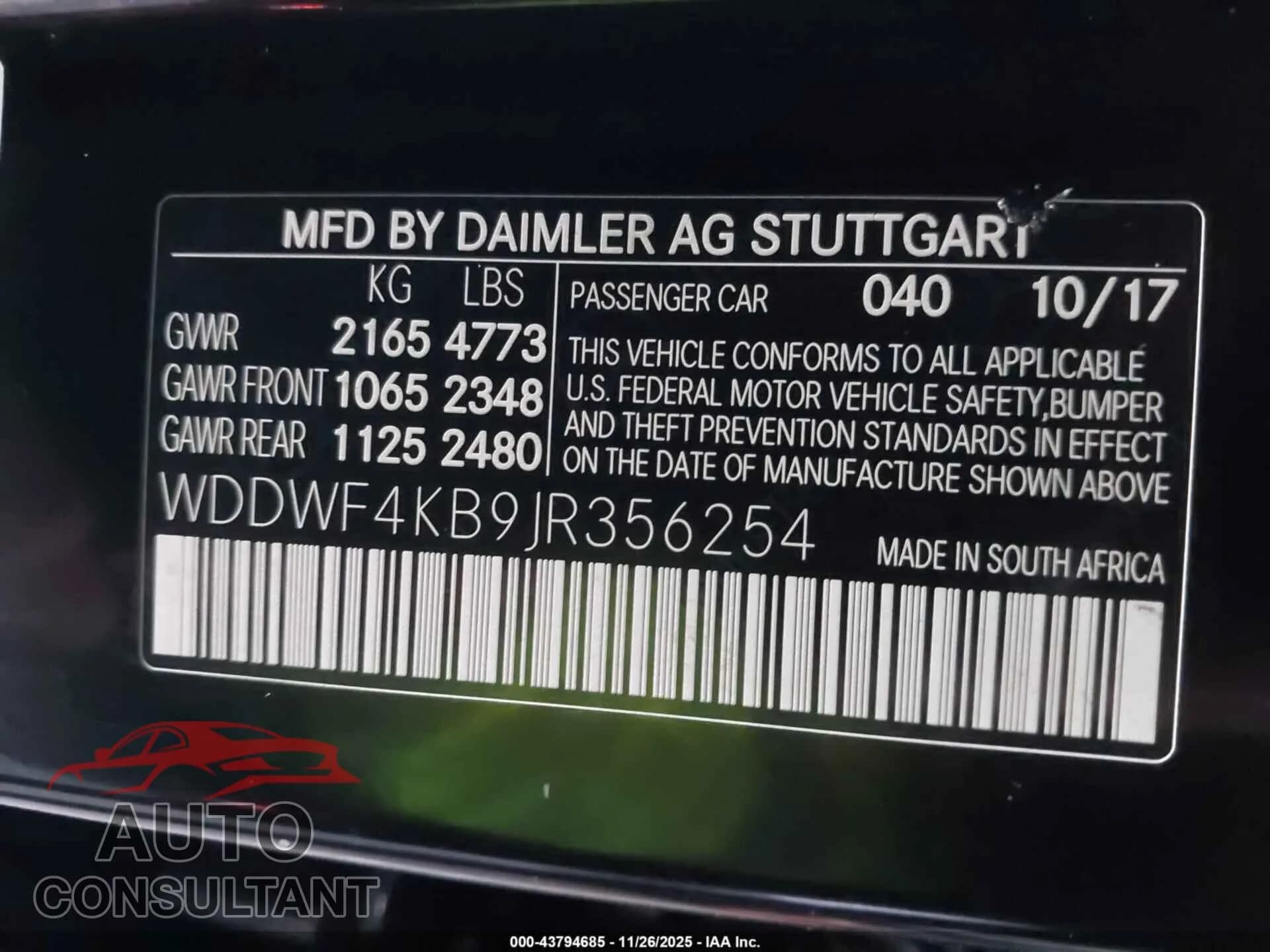 2018 MERCEDES-BENZ C 300 Damaged VIN WDDWF4KB9JR356254 – trunk area 2018 MERCEDES-BENZ C 300 Damaged VIN WDDWF4KB9JR356254 – trunk area