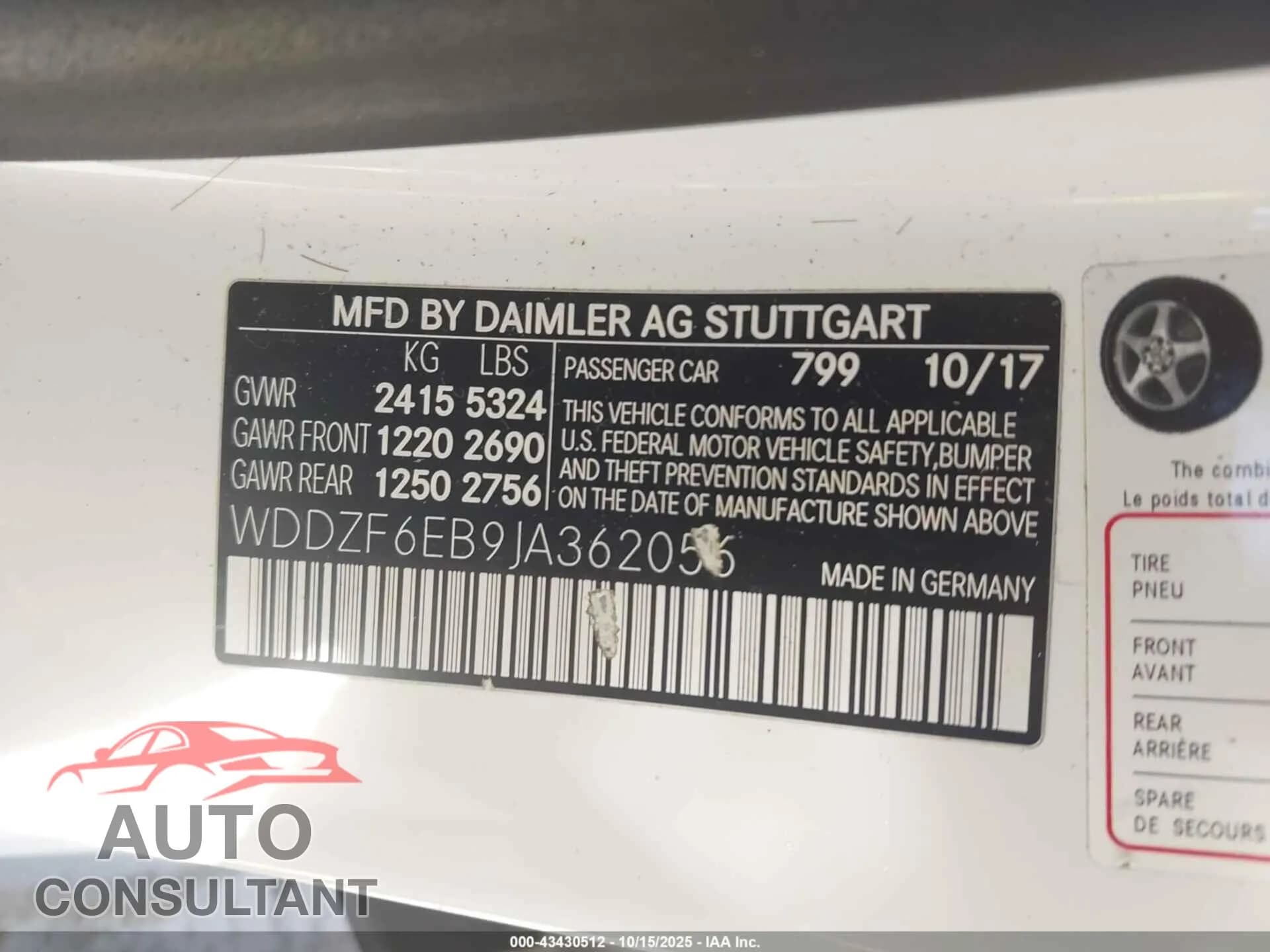 2018 MERCEDES-BENZ AMG E 43 Damaged VIN WDDZF6EB9JA362056 – trunk area 2018 MERCEDES-BENZ AMG E 43 Damaged VIN WDDZF6EB9JA362056 – trunk area