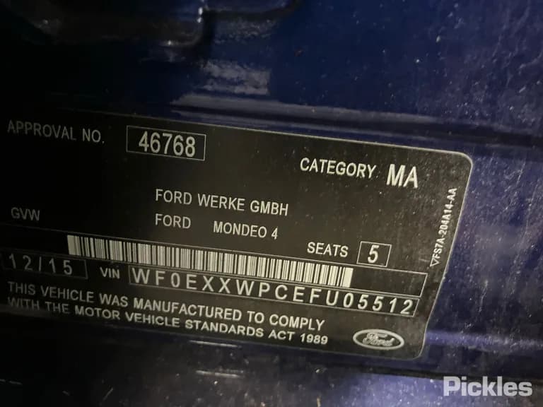 2015 Ford Mondeo Used VIN WF0EXXWPCEFU05512 – odometer reading 2015 Ford Mondeo Used VIN WF0EXXWPCEFU05512 – odometer reading