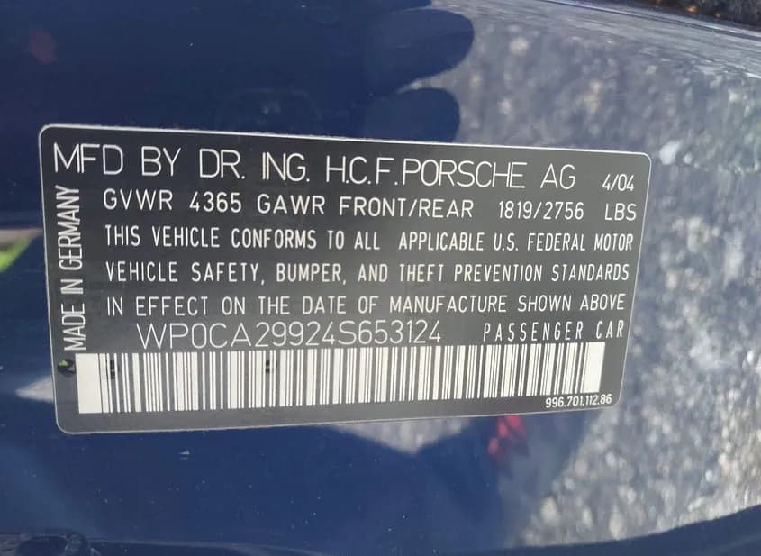 2004 PORSCHE 911 Used VIN WP0CA29924S653124 – exterior detail 2004 PORSCHE 911 Used VIN WP0CA29924S653124 – exterior detail