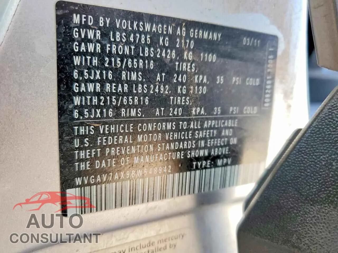 2011 VOLKSWAGEN TIGUAN Damaged VIN WVGAV7AX9BW548942 – photo 13 2011 VOLKSWAGEN TIGUAN Damaged VIN WVGAV7AX9BW548942 – photo 13