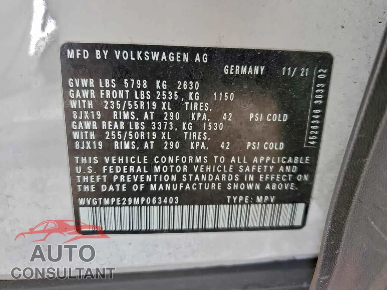 2021 VOLKSWAGEN ID.4 PRO S Damaged VIN WVGTMPE29MP063403 – photo 14 2021 VOLKSWAGEN ID.4 PRO S Damaged VIN WVGTMPE29MP063403 – photo 14