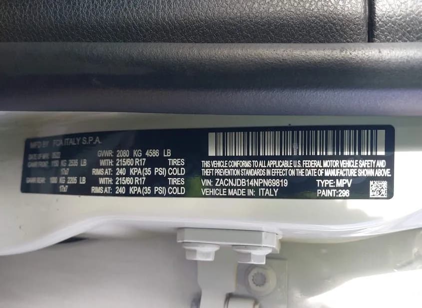 2022 JEEP Renegade Used VIN ZACNJDB14NPN69819 – odometer reading 2022 JEEP Renegade Used VIN ZACNJDB14NPN69819 – odometer reading