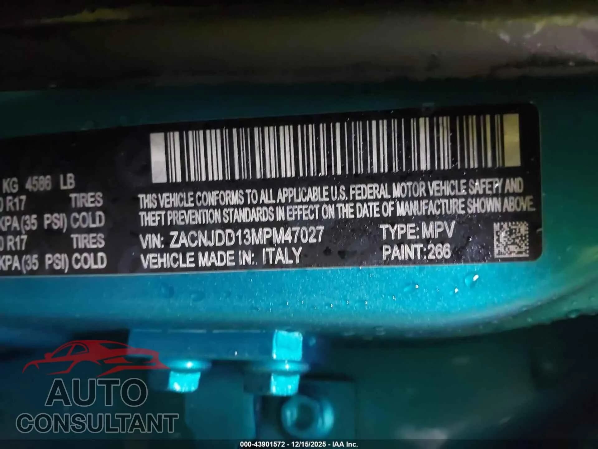 2021 JEEP RENEGADE Damaged VIN ZACNJDD13MPM47027 – trunk area 2021 JEEP RENEGADE Damaged VIN ZACNJDD13MPM47027 – trunk area