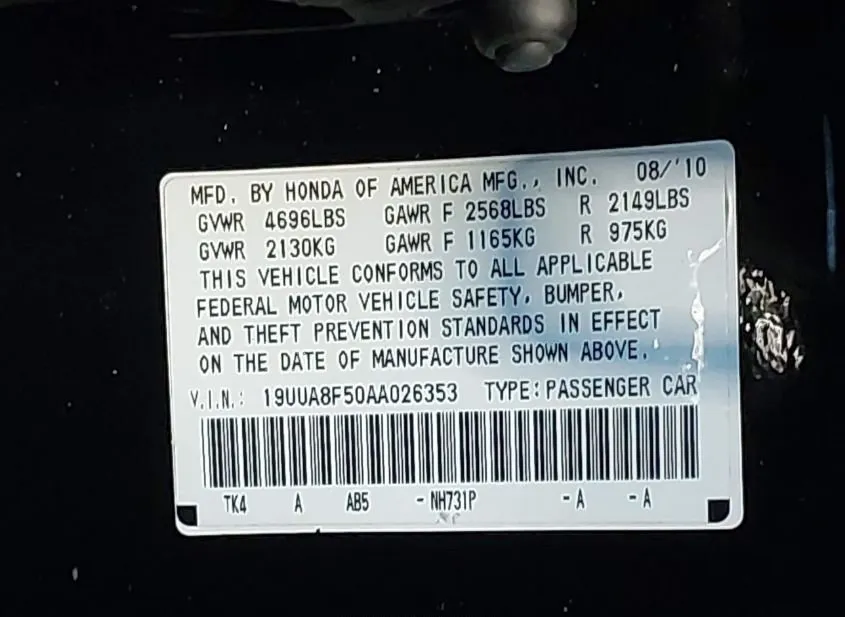 2010 ACURA TL Used VIN 19UUA8F50AA026353 – side profile