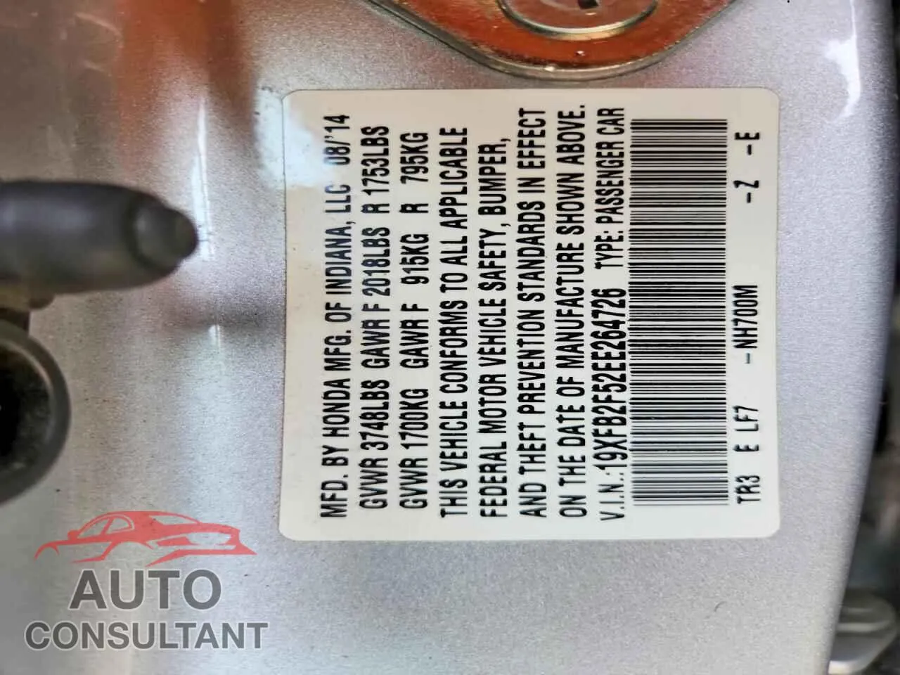 2014 HONDA CIVIC Damaged VIN 19XFB2F52EE264726 – photo 13