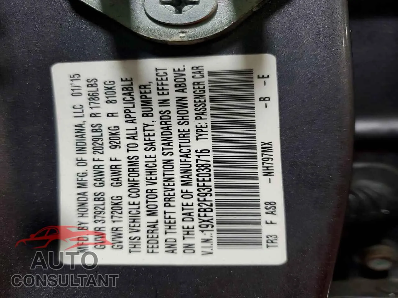 2015 HONDA CIVIC Damaged VIN 19XFB2F93FE038716 – photo 12