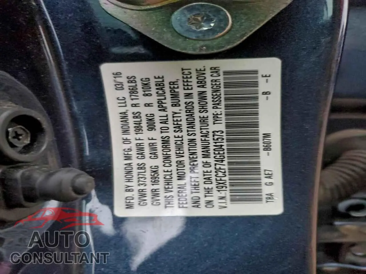 2016 HONDA CIVIC Damaged VIN 19XFC2F74GE041573 – photo 13