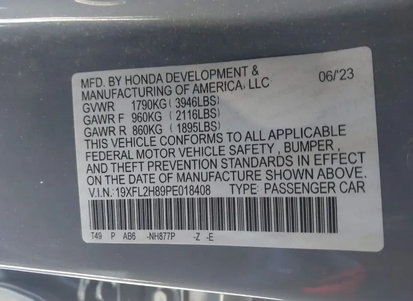 2023 HONDA Civic Used VIN 19XFL2H89PE018408 – photo 15