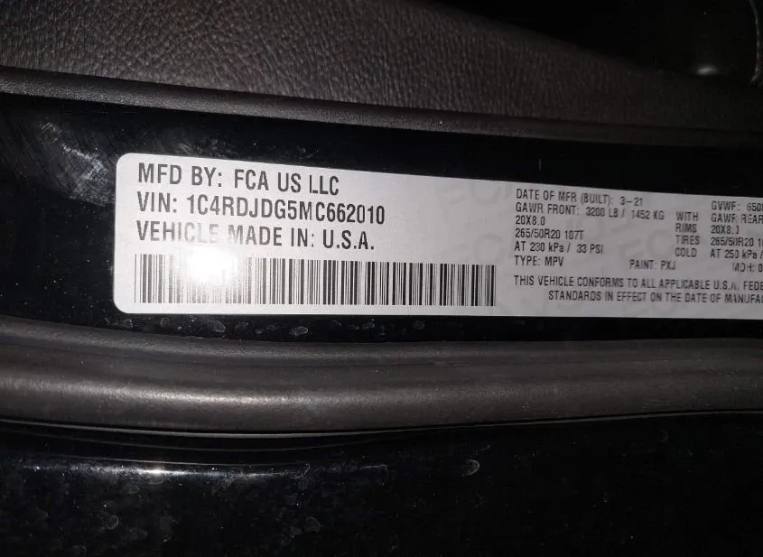 2021 DODGE Durango Used VIN 1C4RDJDG5MC662010 – interior seats 2021 DODGE Durango Used VIN 1C4RDJDG5MC662010 – interior seats