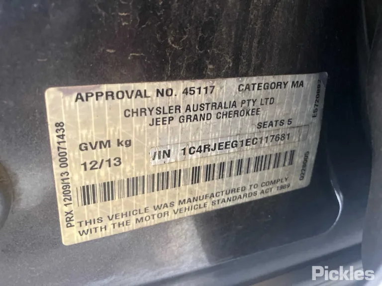 2013 Jeep Grand Cherokee Damaged VIN 1C4RJEEG1EC117681 – odometer reading