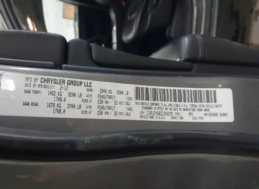 2012 JEEP Grand Cherokee Used VIN 1C4RJFAG8CC245375 – odometer reading