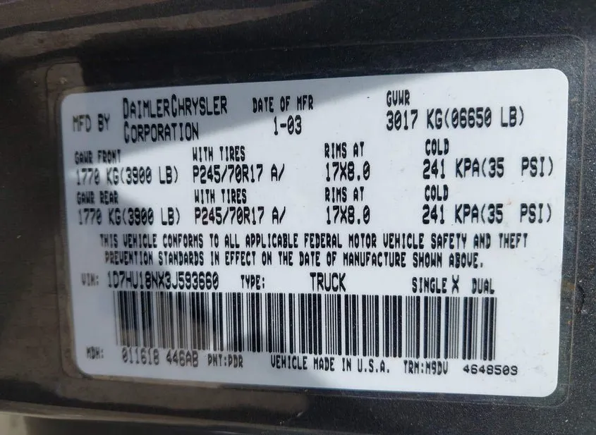 2003 DODGE Ram Used VIN 1D7HU18NX3J593660 – exterior detail