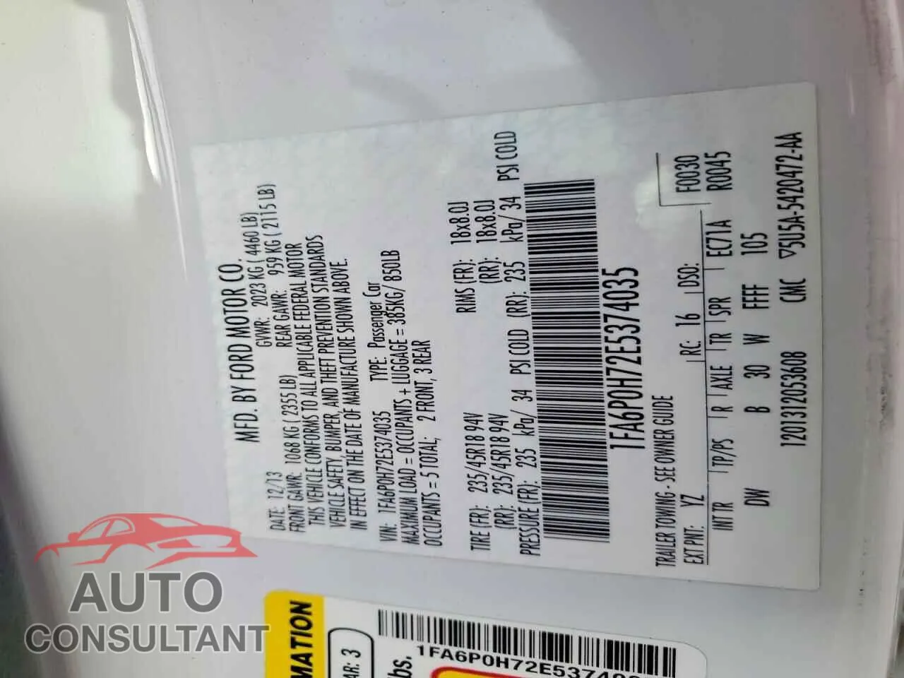 2014 FORD FUSION Damaged VIN 1FA6P0H72E5374035 – photo 12