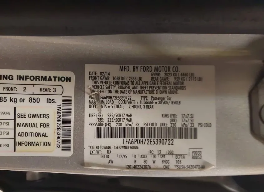2014 FORD Fusion Used VIN 1FA6P0H72E5390722 – trunk area