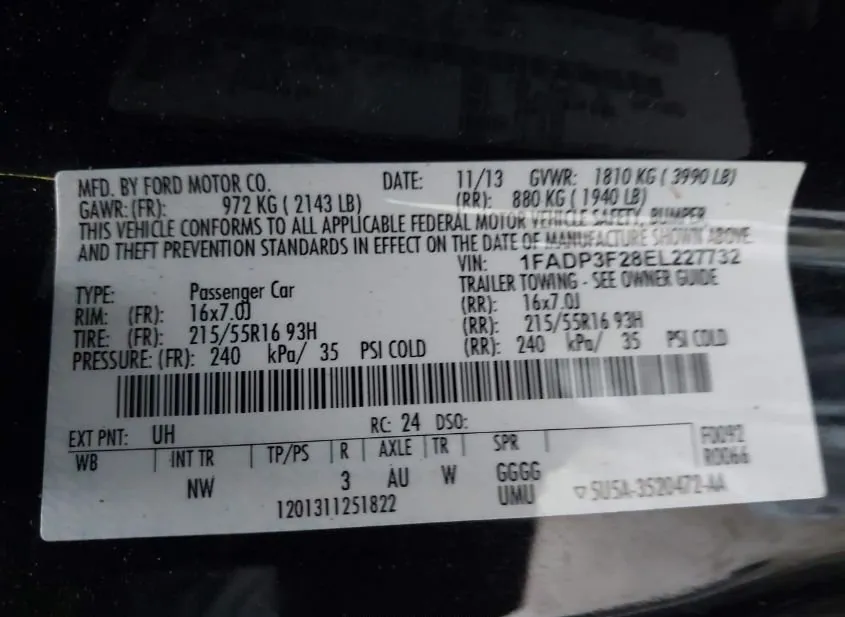 2014 FORD Focus Used VIN 1FADP3F28EL227732 – dashboard