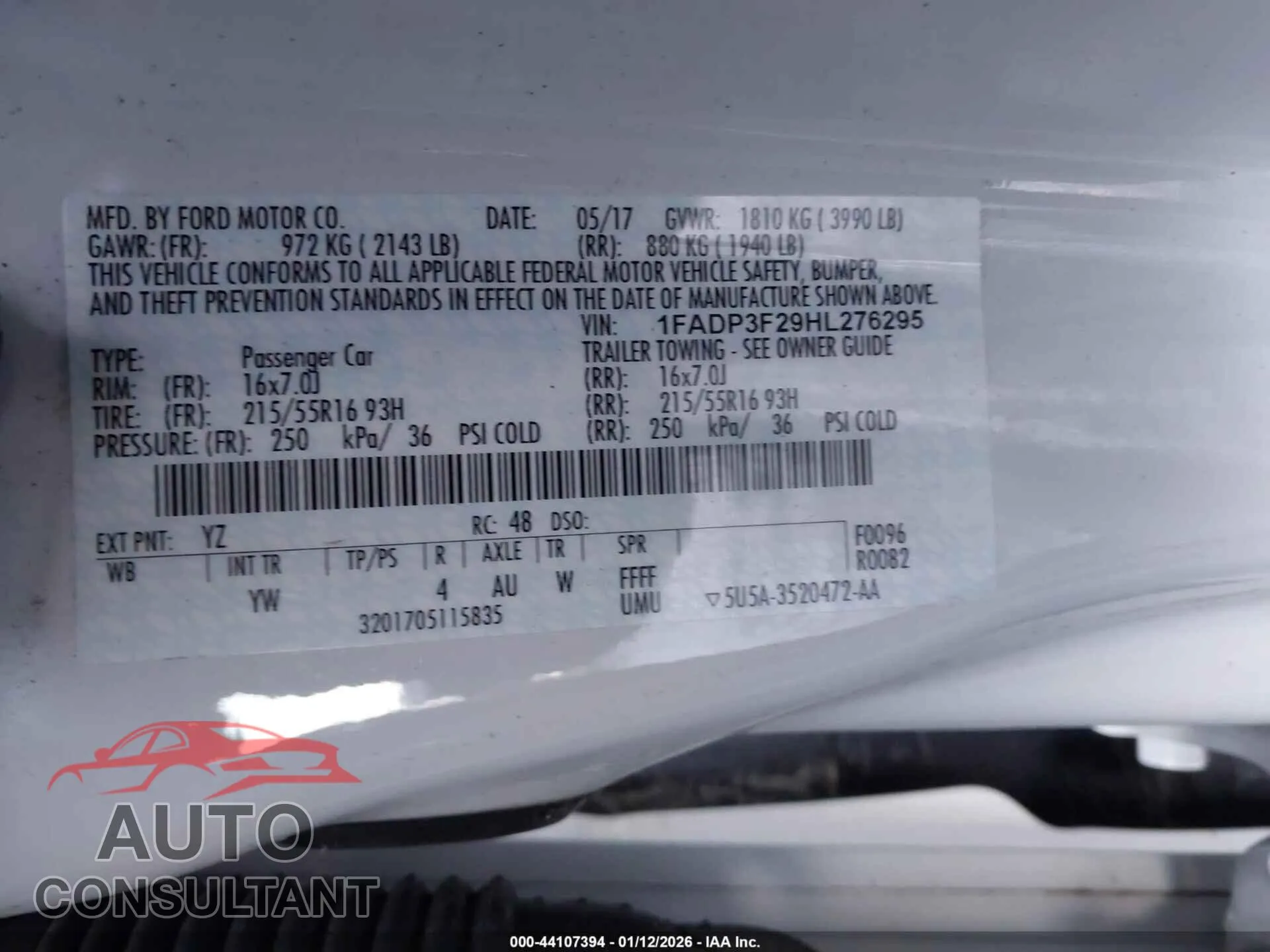 2017 FORD FOCUS Used VIN 1FADP3F29HL276295 – trunk area