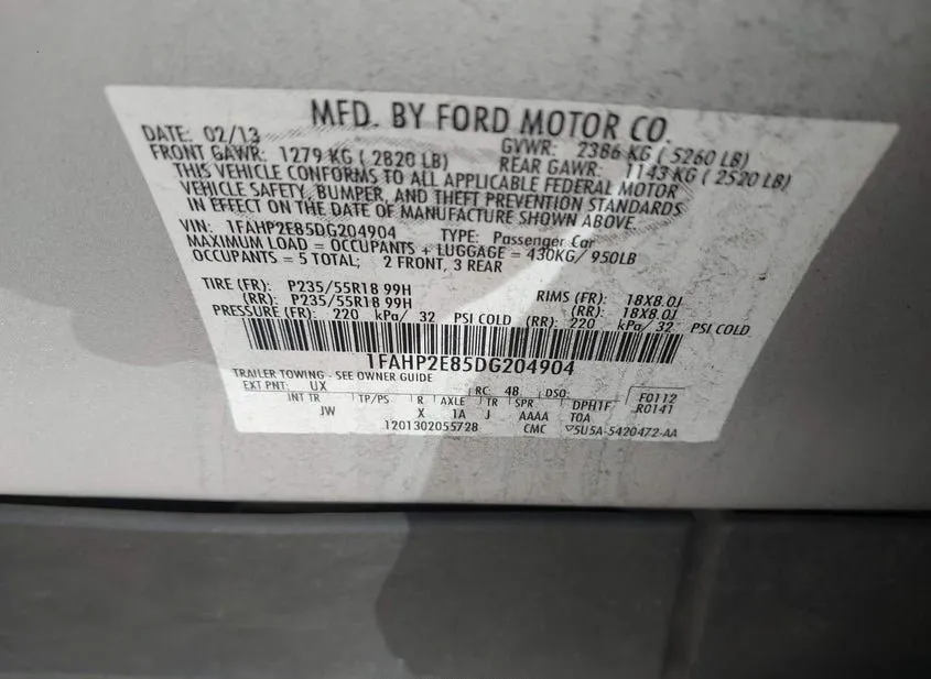 2013 FORD Taurus Used VIN 1FAHP2E85DG204904 – rear exterior