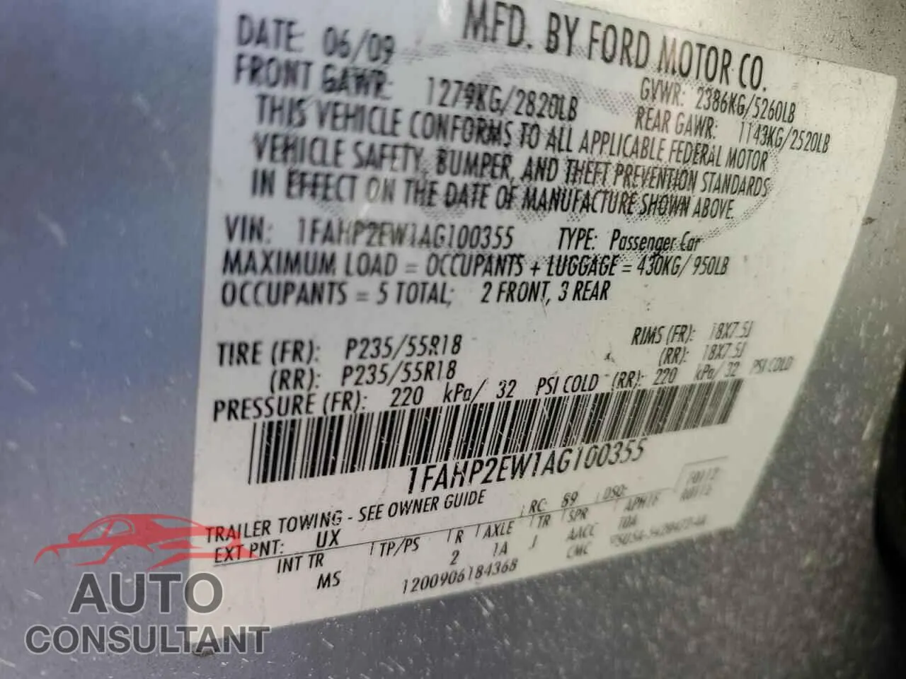 2010 FORD TAURUS Damaged VIN 1FAHP2EW1AG100355 – photo 12