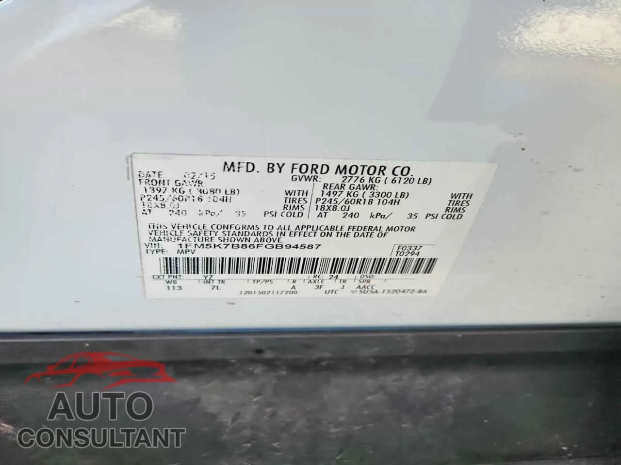 2015 FORD EXPLORER Damaged VIN 1FM5K7B86FGB94587 – photo 14 2015 FORD EXPLORER Damaged VIN 1FM5K7B86FGB94587 – photo 14