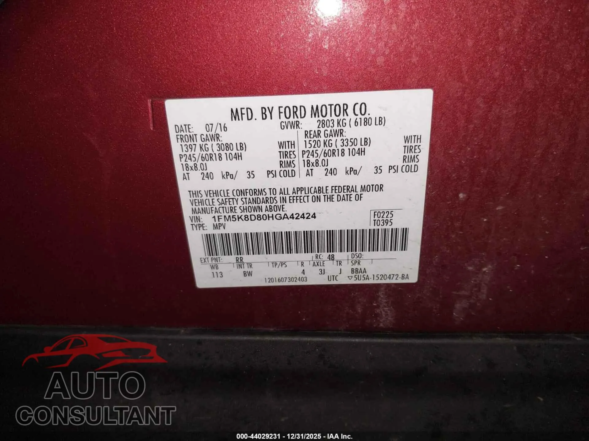 2017 FORD EXPLORER Damaged VIN 1FM5K8D80HGA42424 – trunk area