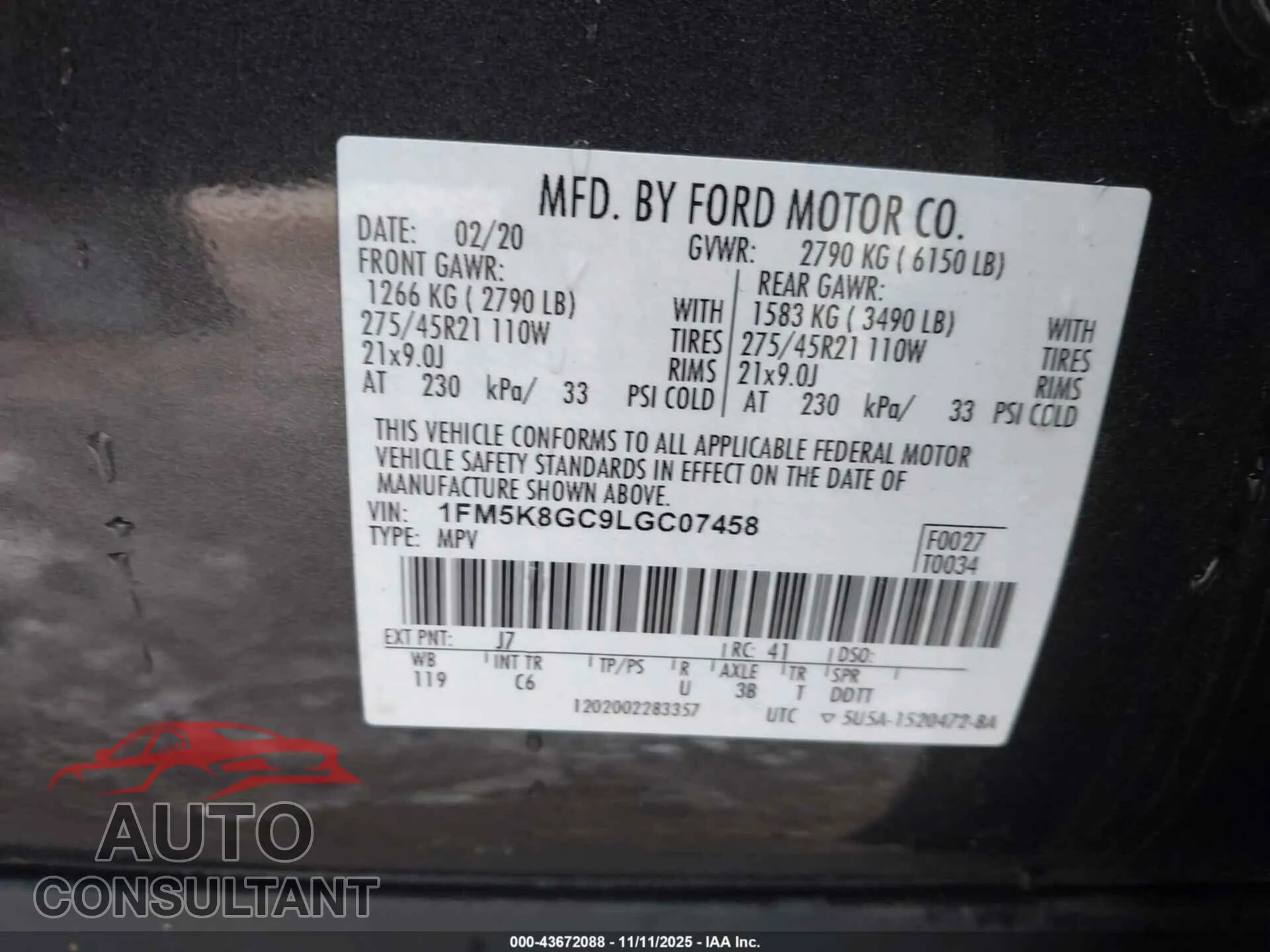 2020 FORD EXPLORER Damaged VIN 1FM5K8GC9LGC07458 – trunk area
