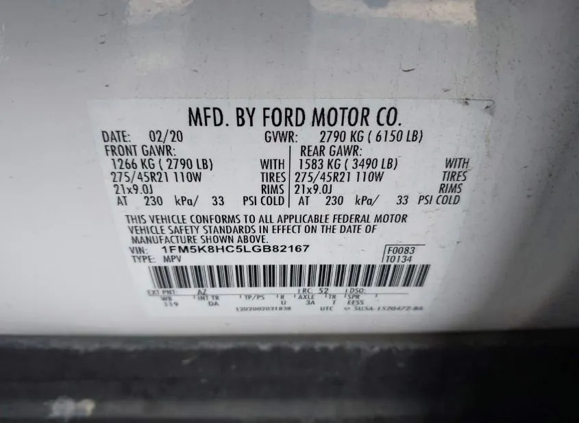 2020 FORD Explorer Used VIN 1FM5K8HC5LGB82167 – rear exterior