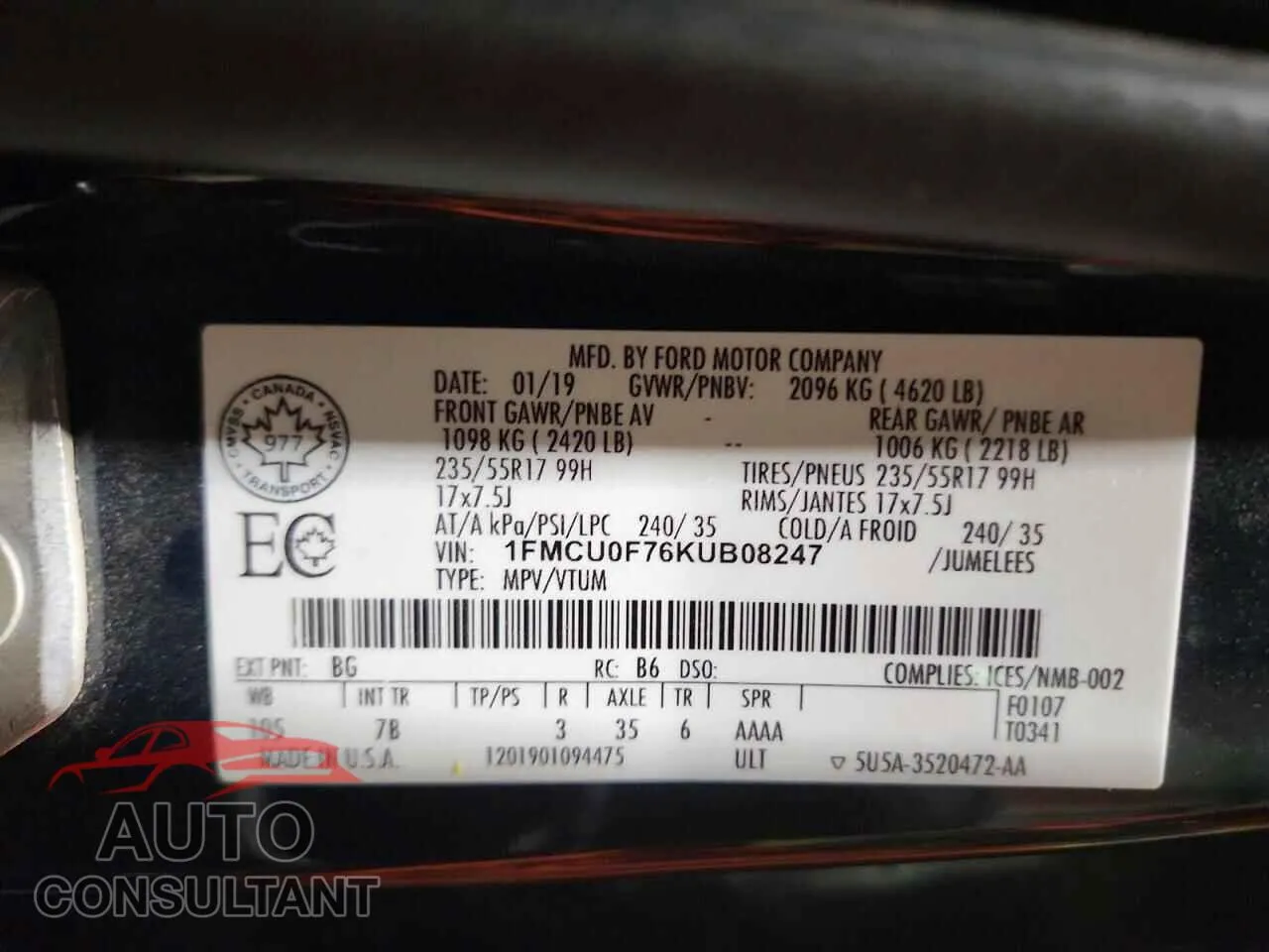 2019 FORD ESCAPE Damaged VIN 1FMCU0F76KUB08247 – photo 14 2019 FORD ESCAPE Damaged VIN 1FMCU0F76KUB08247 – photo 14