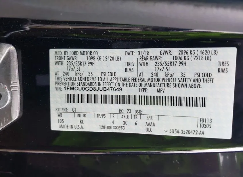 2018 FORD Escape Used VIN 1FMCU0GD8JUB47649 – rear exterior