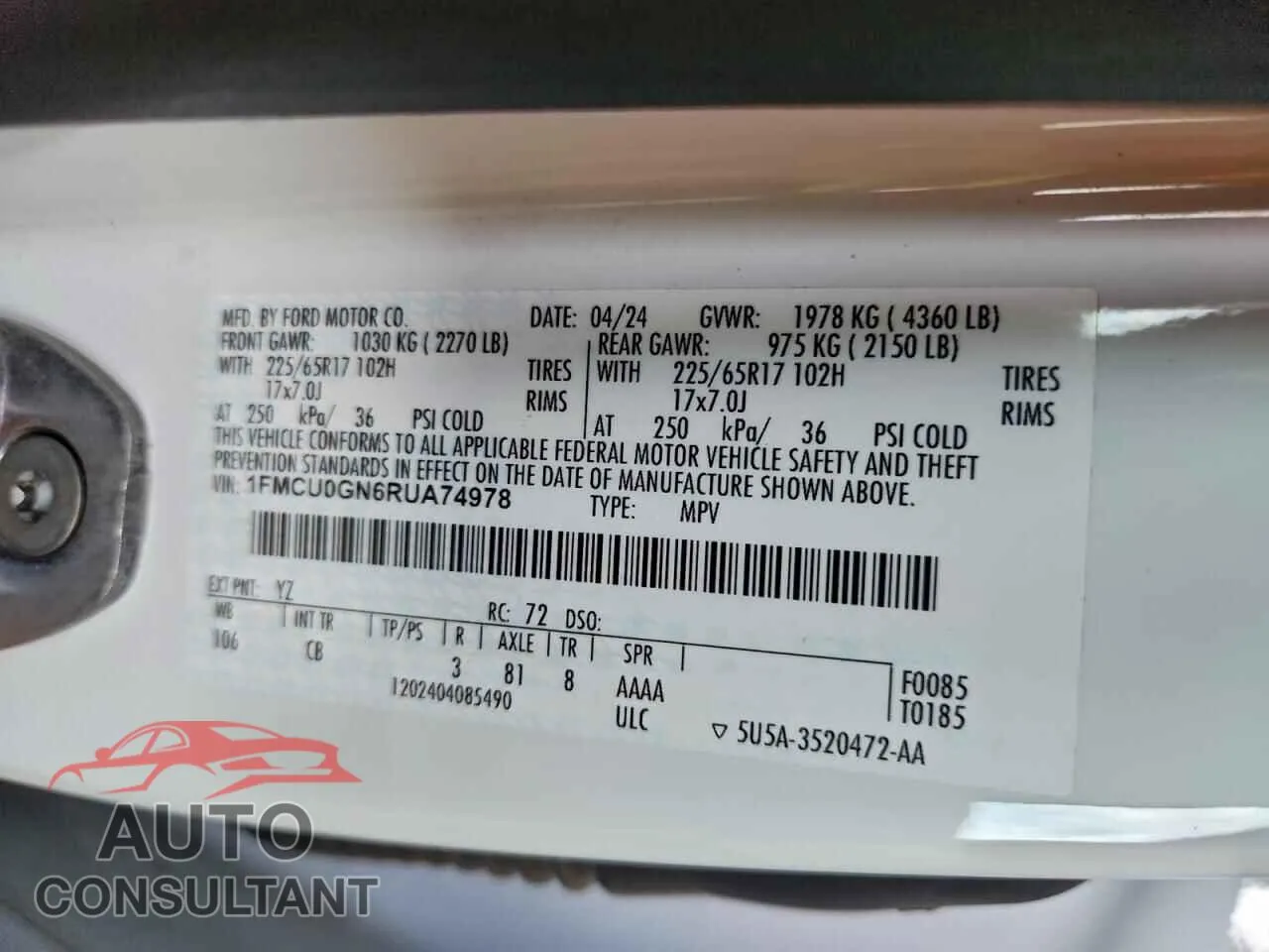 2024 FORD ESCAPE ACT Damaged VIN 1FMCU0GN6RUA74978 – photo 13