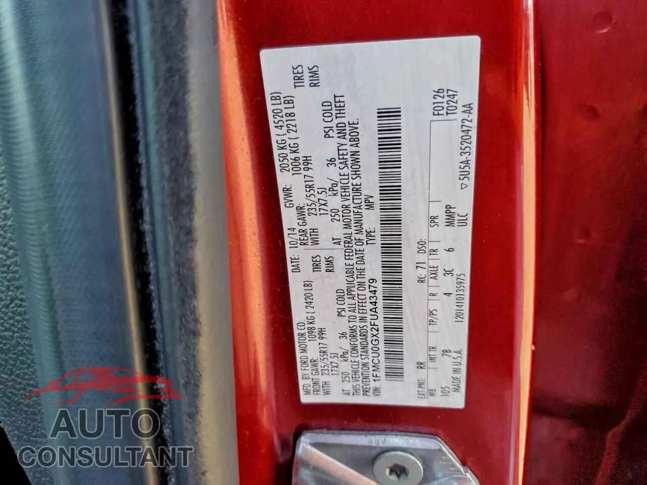 2015 FORD ESCAPE Damaged VIN 1FMCU0GX2FUA43479 – photo 13