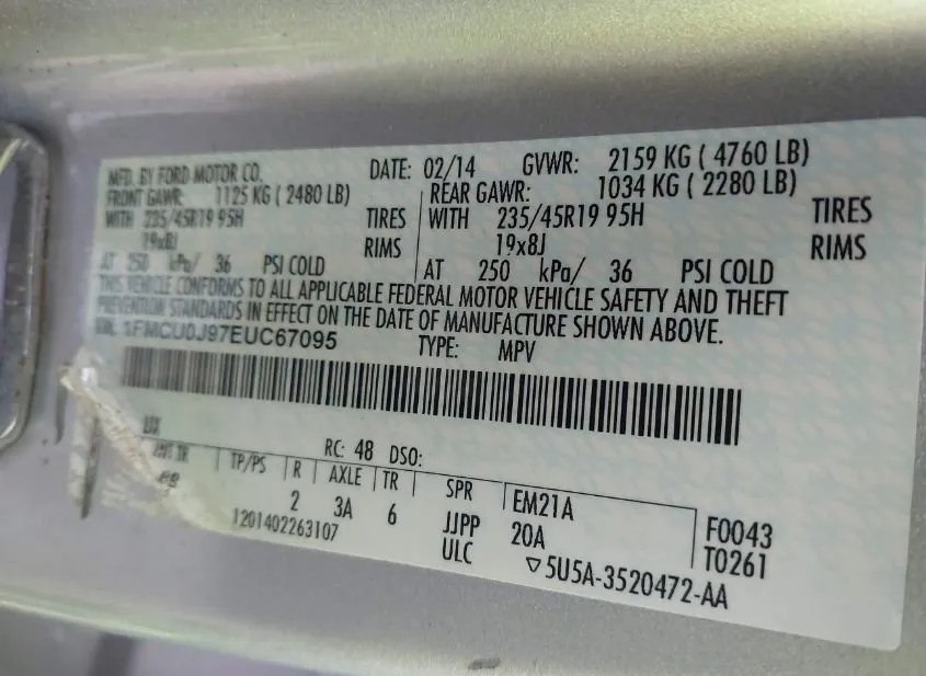2014 FORD Escape Used VIN 1FMCU0J97EUC67095 – photo 13