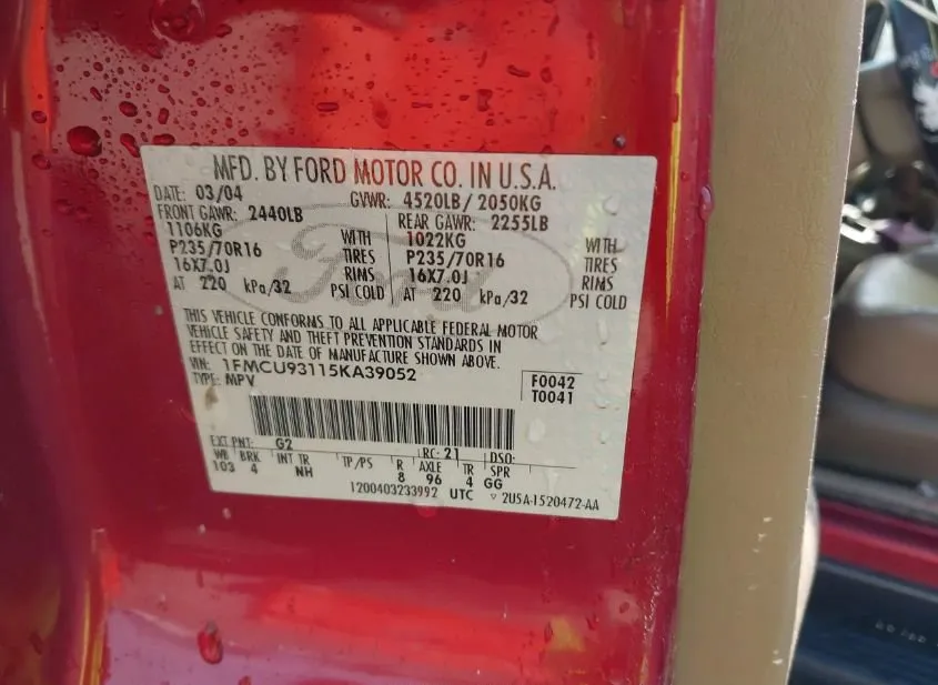 2005 FORD Escape Used VIN 1FMCU93115KA39052 – odometer reading