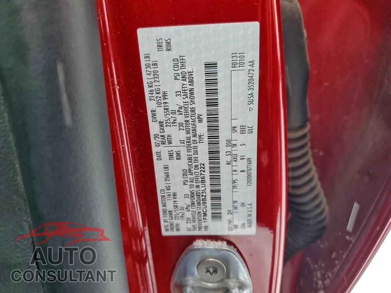 2020 FORD ESCAPE Damaged VIN 1FMCU9BZ3LUB67222 – photo 12