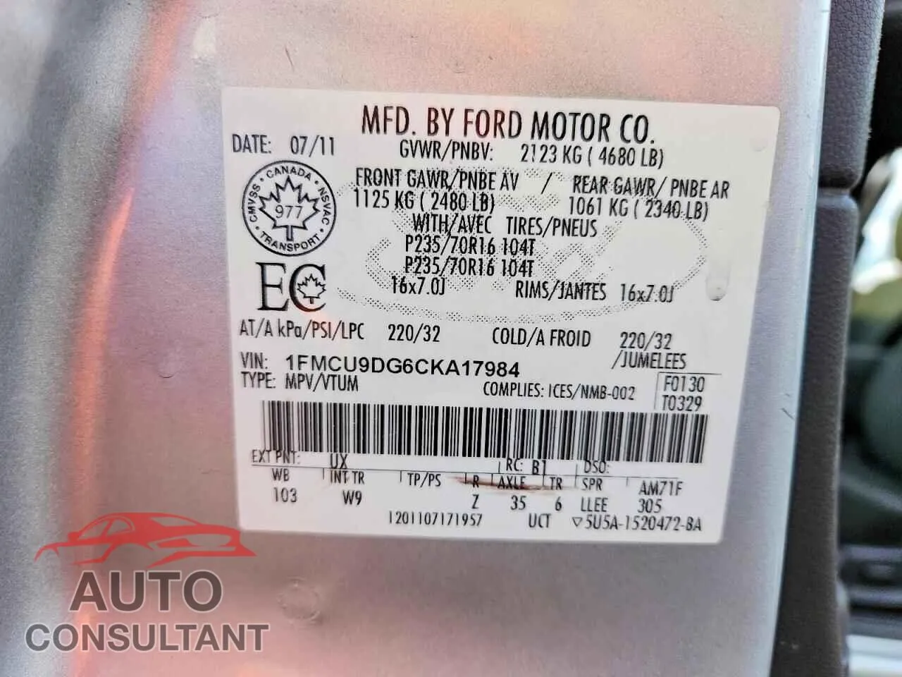 2012 FORD ESCAPE Damaged VIN 1FMCU9DG6CKA17984 – photo 13