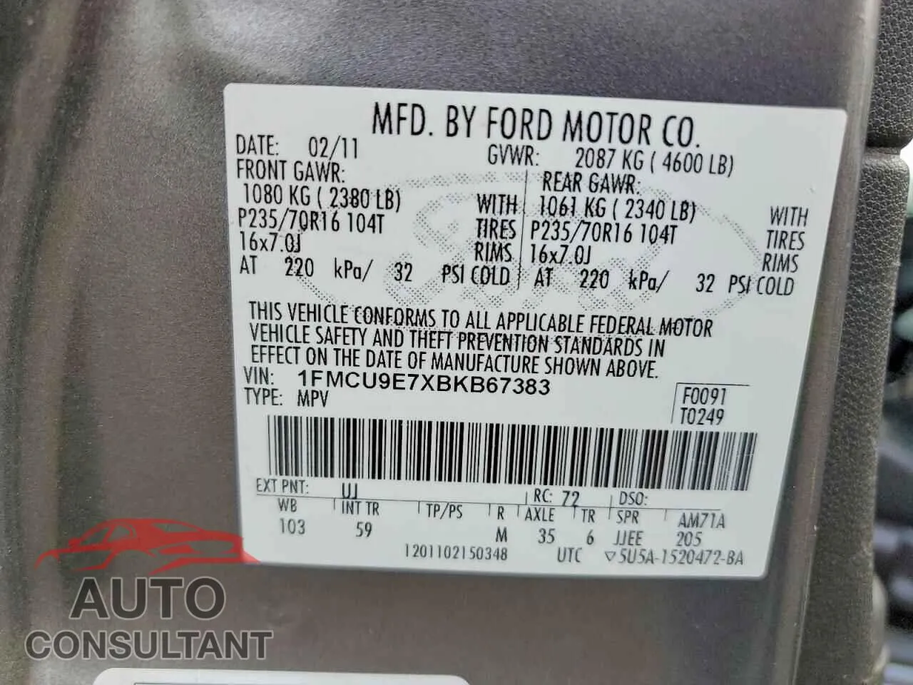 2011 FORD ESCAPE Damaged VIN 1FMCU9E7XBKB67383 – photo 13
