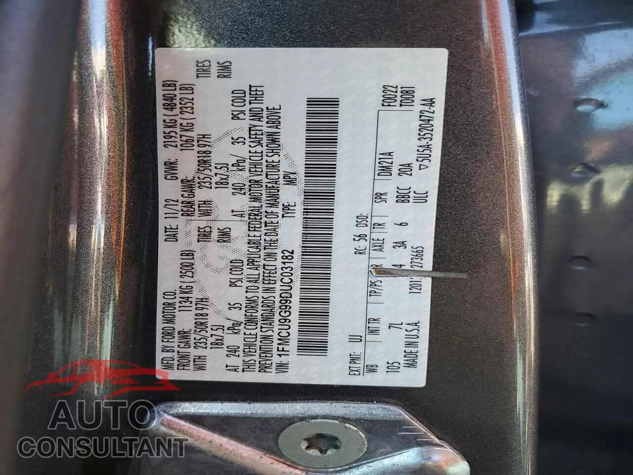 2013 FORD ESCAPE Damaged VIN 1FMCU9G99DUC03182 – photo 13