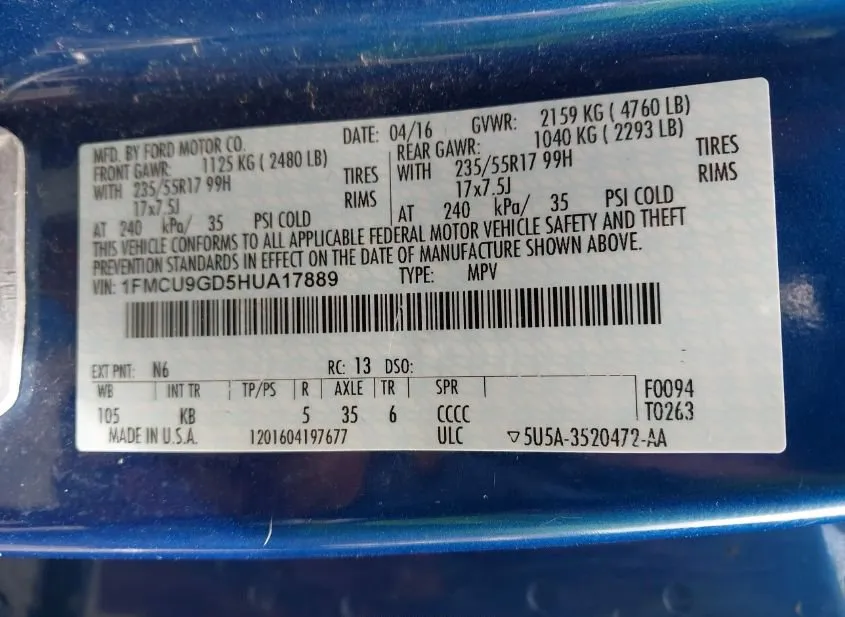2017 FORD Escape Used VIN 1FMCU9GD5HUA17889 – photo 15