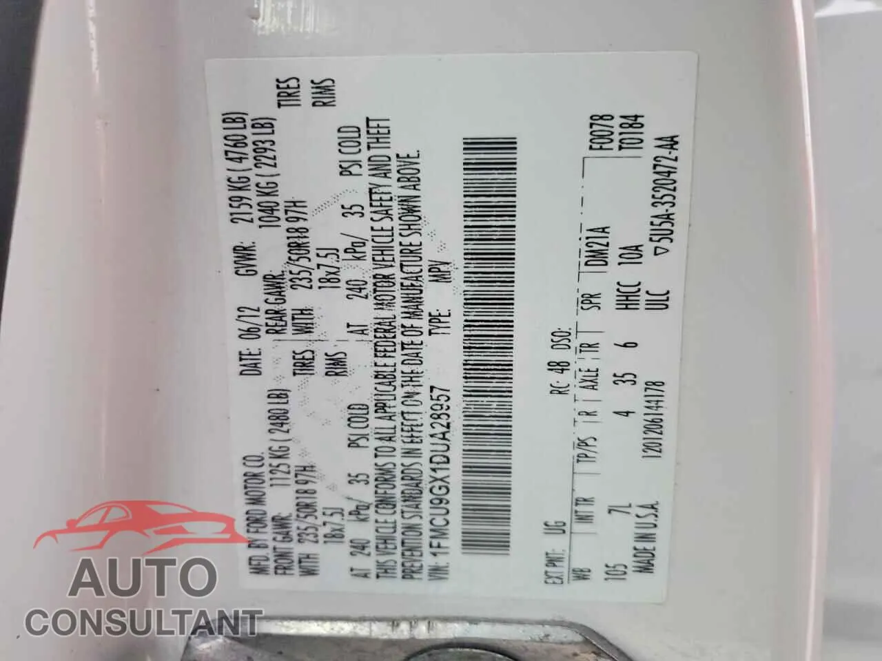 2013 FORD ESCAPE Damaged VIN 1FMCU9GX1DUA28957 – photo 13