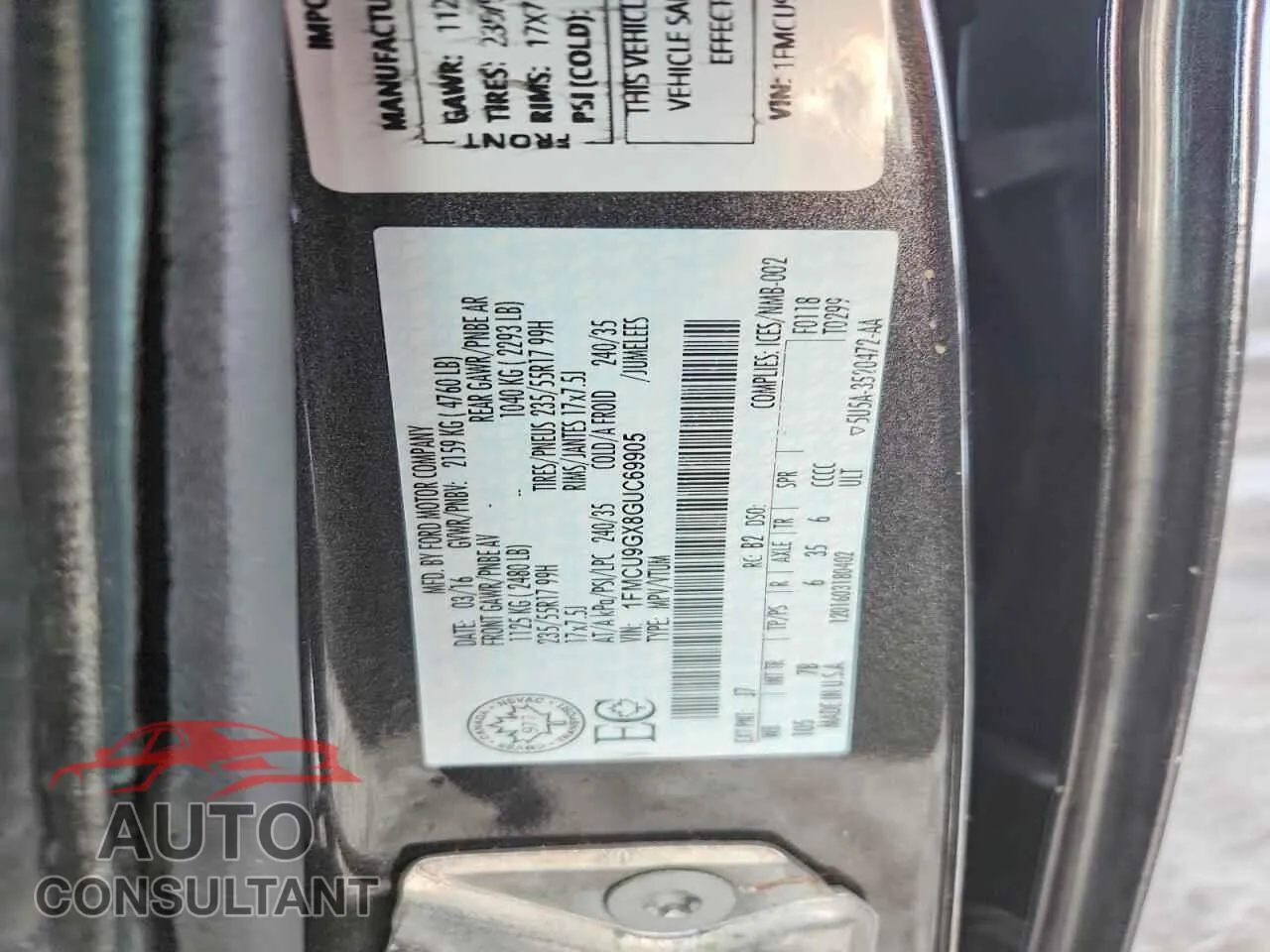 2016 FORD ESCAPE Damaged VIN 1FMCU9GX8GUC69905 – photo 13