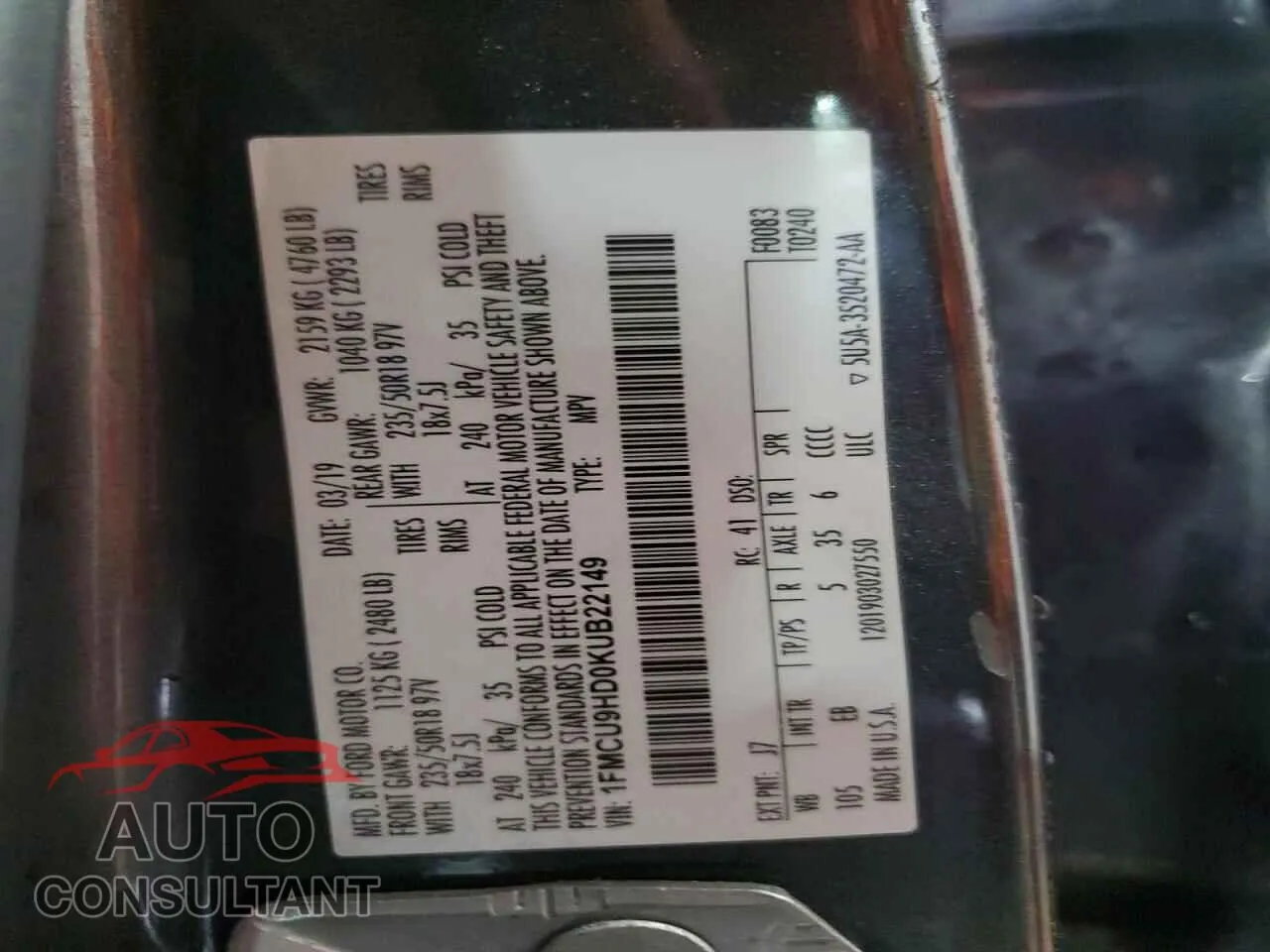 2019 FORD ESCAPE Damaged VIN 1FMCU9HD0KUB22149 – photo 13