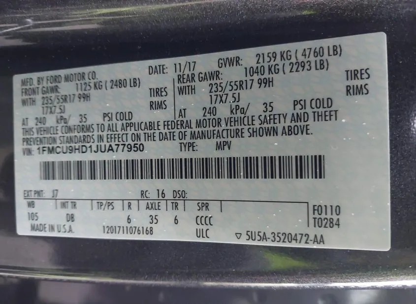 2018 FORD Escape Used VIN 1FMCU9HD1JUA77950 – photo 18